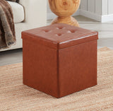 Collapsible Tufted Faux Leather Square Coffee Table Storage Ottoman