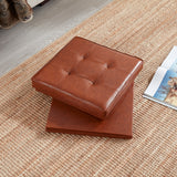 Collapsible Tufted Faux Leather Square Coffee Table Storage Ottoman