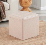 Collapsible Tufted Faux Leather Square Coffee Table Storage Ottoman - Cream