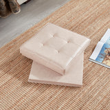 Collapsible Tufted Faux Leather Square Coffee Table Storage Ottoman - Cream
