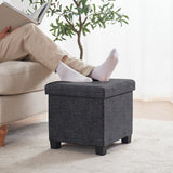 Foldable Tufted 15 Inch Square Linen Storage Ottoman with Legs - Charcoal Gray