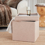 Collapsible Tufted Faux Leather Square Coffee Table Storage Ottoman