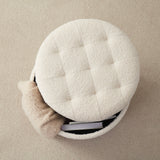 Donovan Round Tufted Boucle Storage Ottoman - White