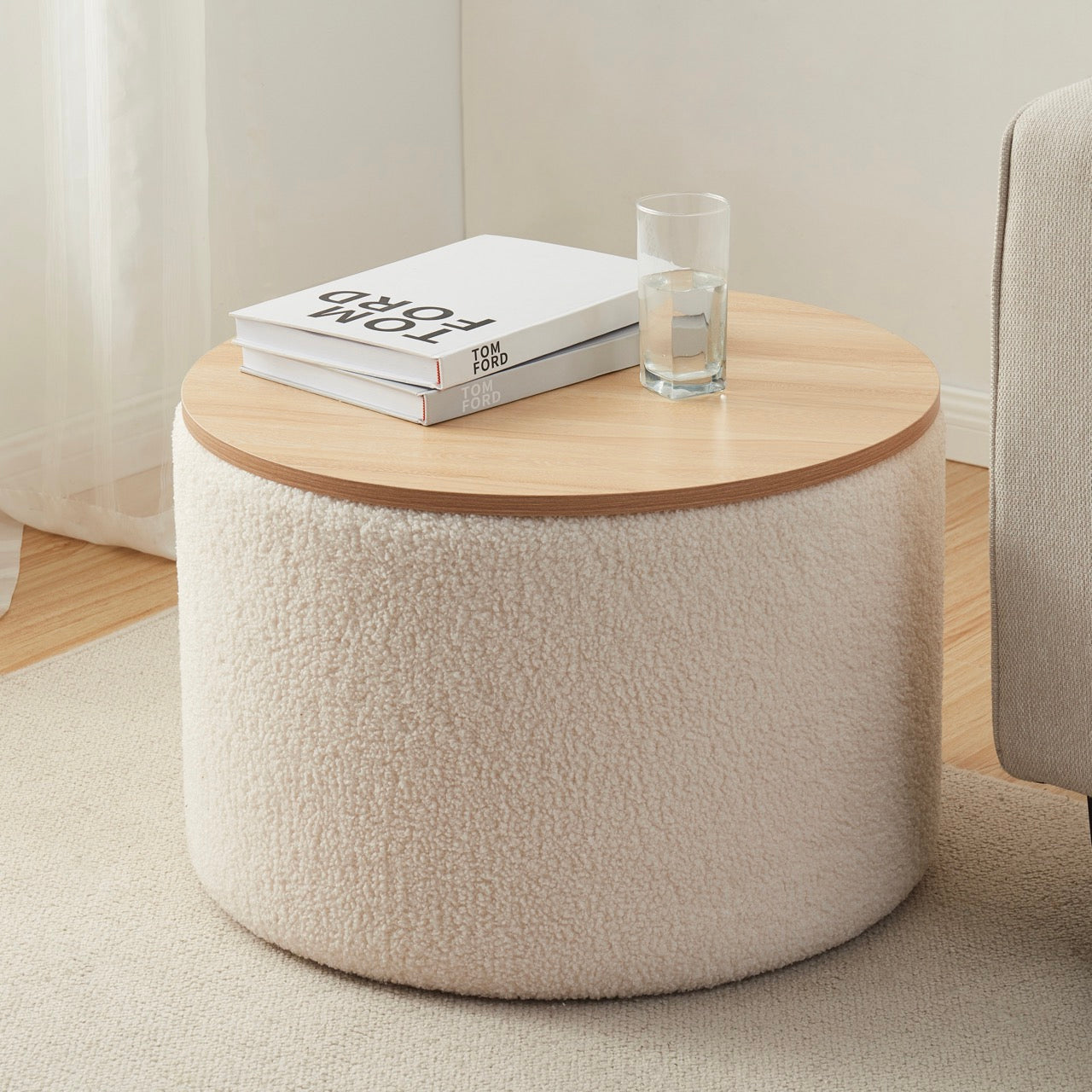 Parker Round Linen Coffee Table Storage Ottoman