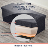 Foldable Tufted Linen Long Bench Storage Ottoman - Black