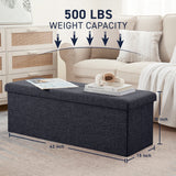 Foldable Tufted Linen Long Bench Storage Ottoman - Black