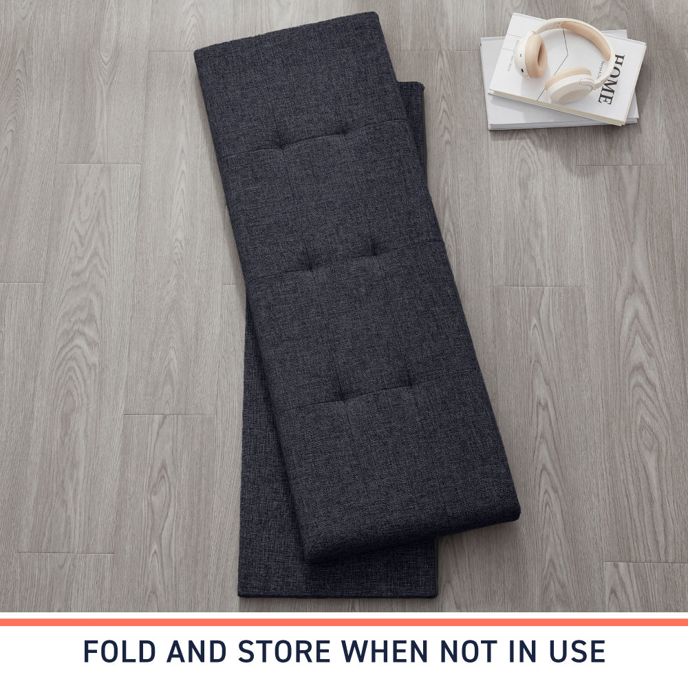 Foldable Tufted Linen Long Bench Storage Ottoman - Black
