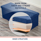 Foldable Tufted Linen Long Bench Storage Ottoman - Navy Blue