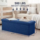 Foldable Tufted Linen Long Bench Storage Ottoman - Navy Blue