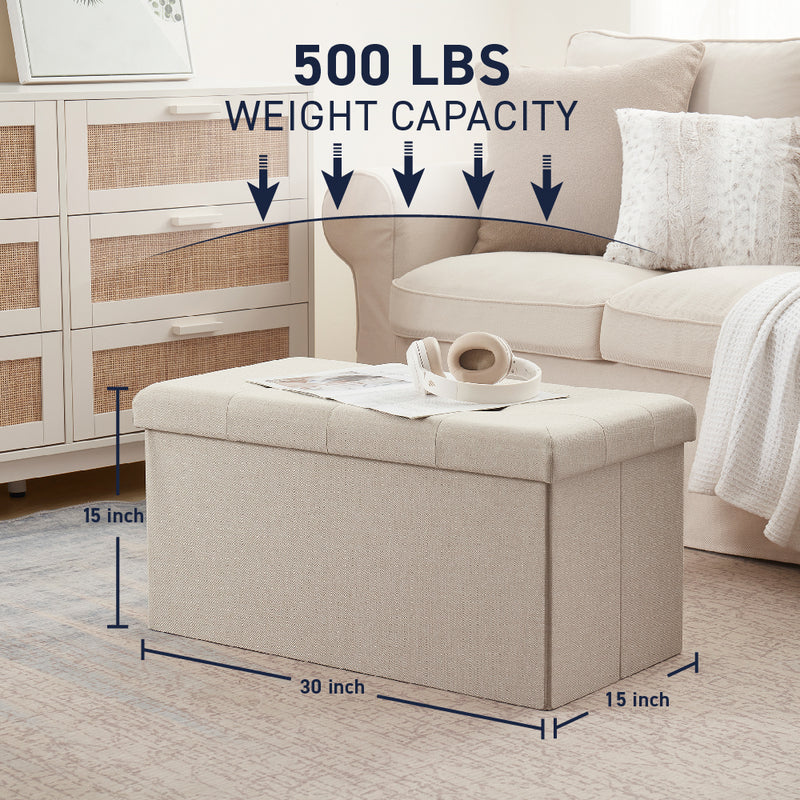 Foldable Tufted Linen 30' Inch Bench Storage Ottoman