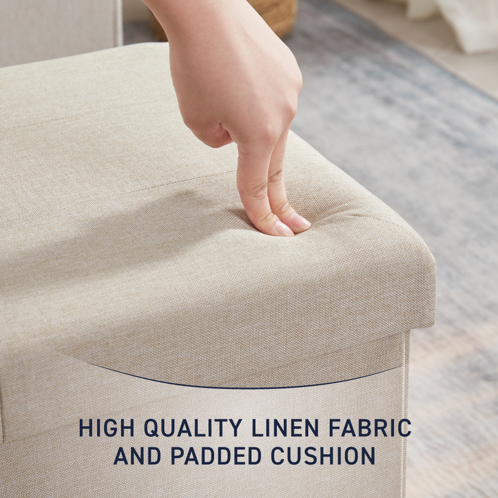 Foldable Tufted Linen 30' Inch Bench Storage Ottoman