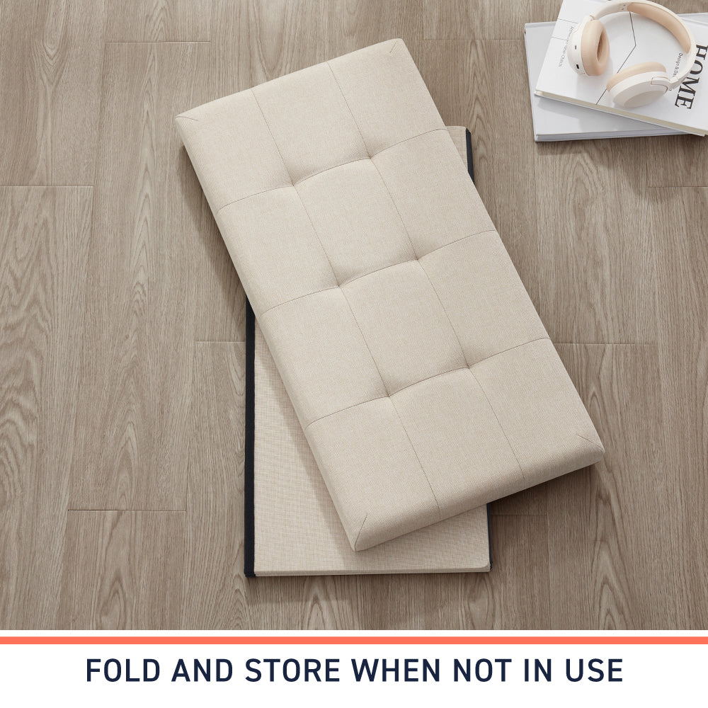 Foldable Tufted Linen 30' Inch Bench Storage Ottoman