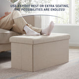 Foldable Tufted Linen 30' Inch Bench Storage Ottoman