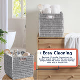 Foldable Paper Wicker Storage Shelf Basket Cube Bin with Handles - White/Gray