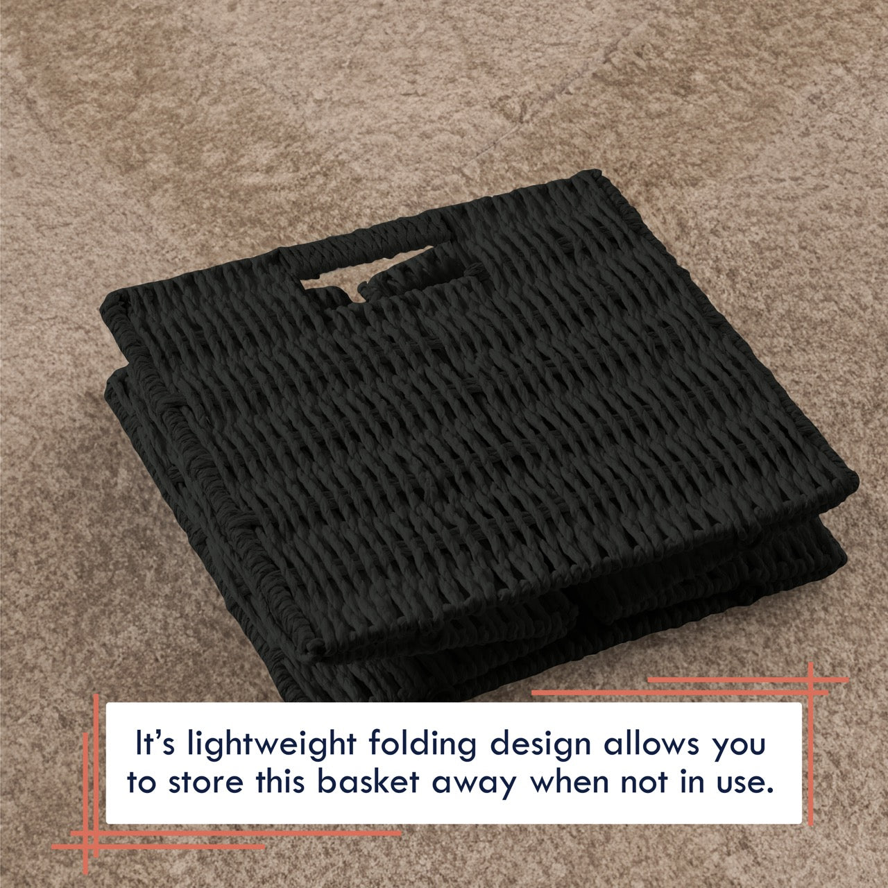 Foldable Paper Wicker Storage Shelf Basket Cube Bin with Handles - Black