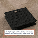 Foldable Paper Wicker Storage Shelf Basket Cube Bin with Handles - Black