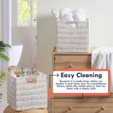 Foldable Paper Wicker Storage Shelf Basket Cube Bin with Handles - White