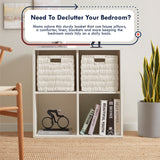Foldable Paper Wicker Storage Shelf Basket Cube Bin with Handles - White