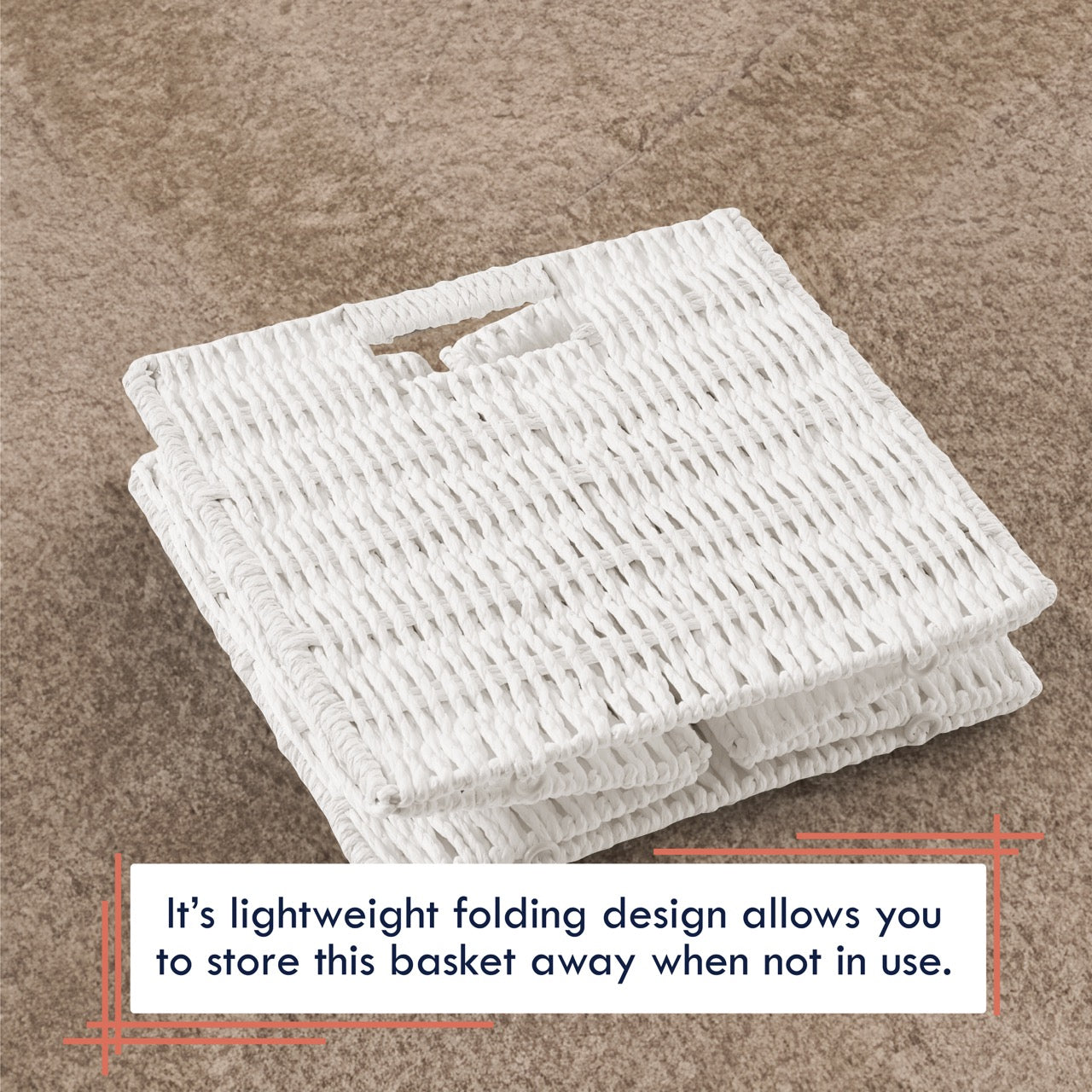 Foldable Paper Wicker Storage Shelf Basket Cube Bin with Handles - White