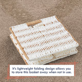 Foldable Paper Wicker Storage Shelf Basket Cube Bin with Handles - White/Brown
