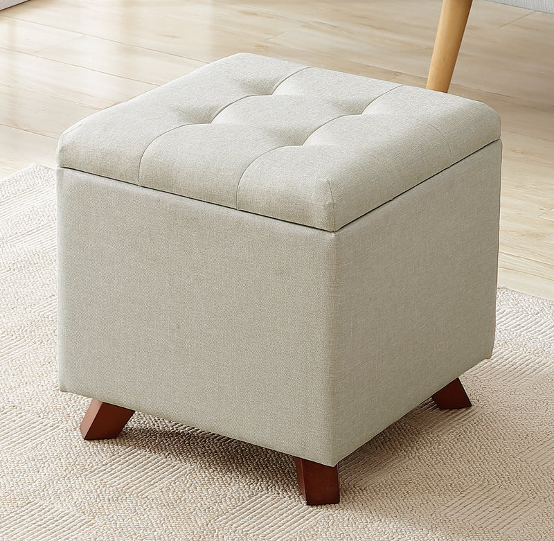 Crawford Linen Tufted Square Storage Ottoman with Lift Off Lid - Beige