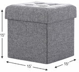 Foldable Tufted Linen Square Storage Ottoman - Gray