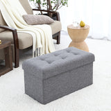 Foldable Tufted Linen Bench Storage Ottoman - Gray