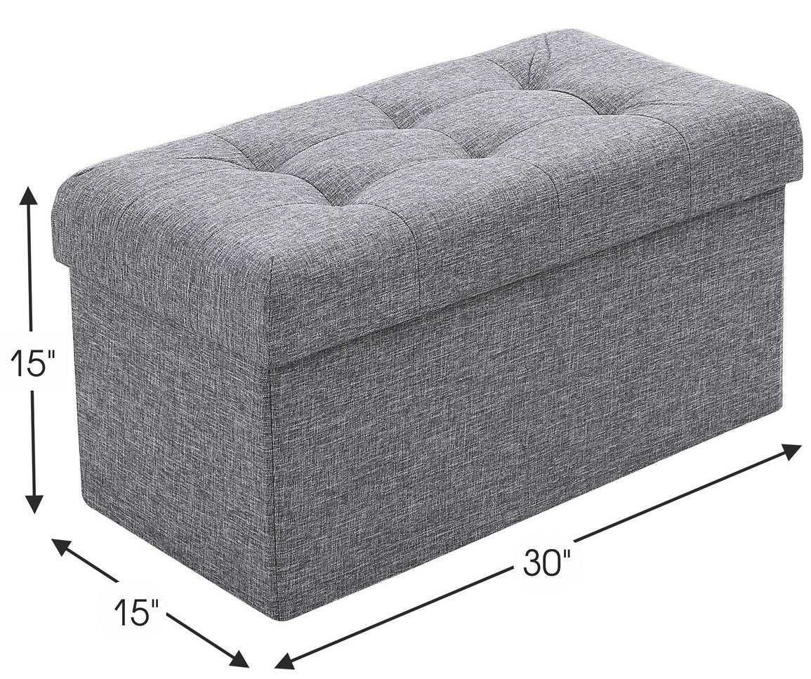Foldable Tufted Linen Bench Storage Ottoman - Gray