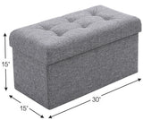 Foldable Tufted Linen Bench Storage Ottoman - Gray