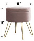 Round Velvet Storage Ottoman - Blush