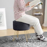 Round Velvet Storage Ottoman - Gray