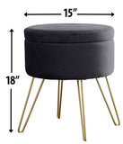 Round Velvet Storage Ottoman - Gray