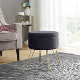 Round Velvet Storage Ottoman - Gray