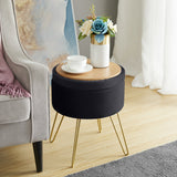 Round Velvet Storage Ottoman - Black