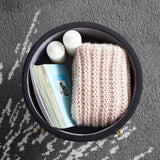 Round Velvet Storage Ottoman - Black