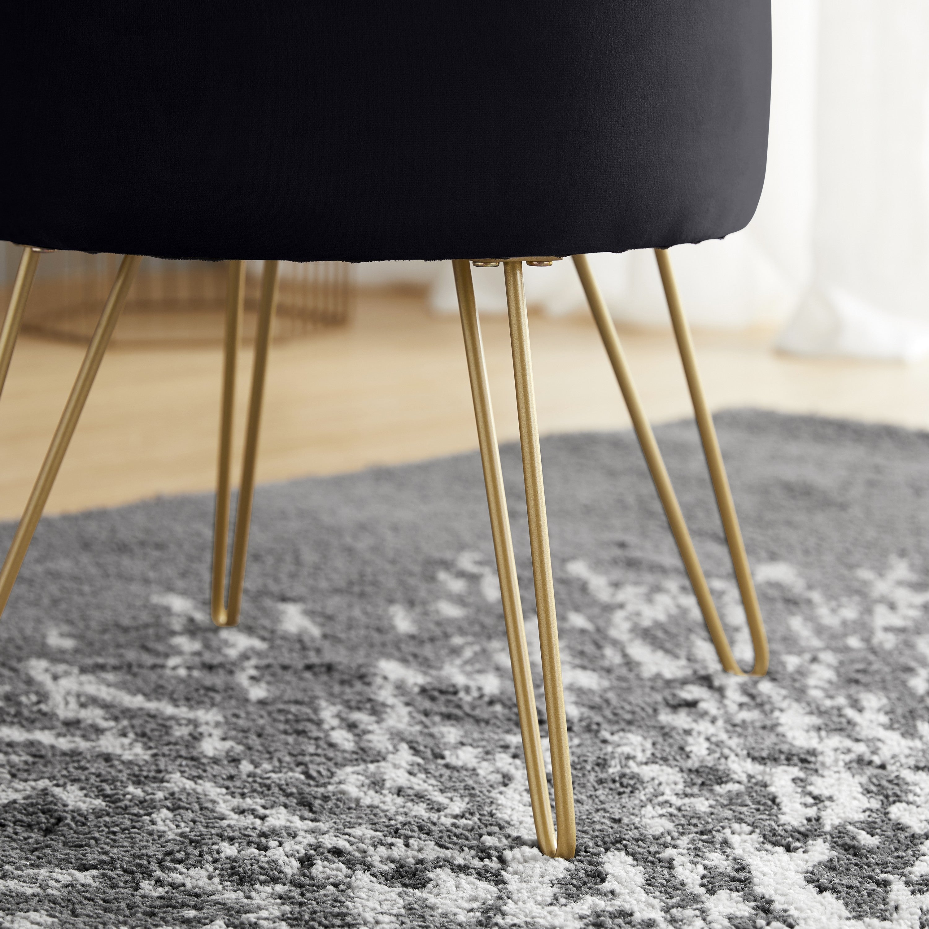 Round Velvet Storage Ottoman - Black