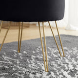 Round Velvet Storage Ottoman - Black