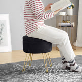 Round Velvet Storage Ottoman - Black