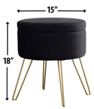 Round Velvet Storage Ottoman - Black
