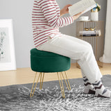 Round Velvet Storage Ottoman - Emerald Green