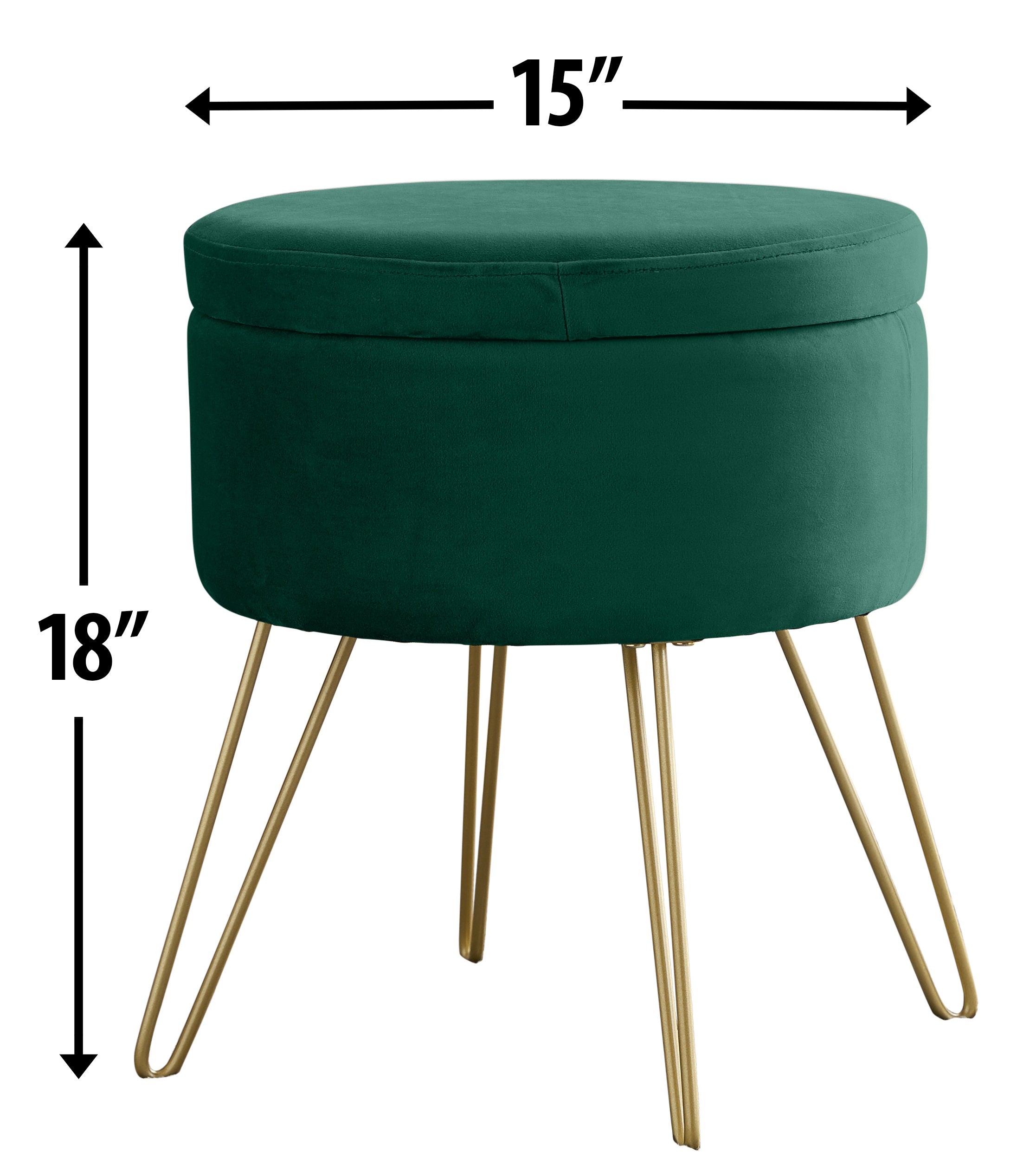 Round Velvet Storage Ottoman - Emerald Green