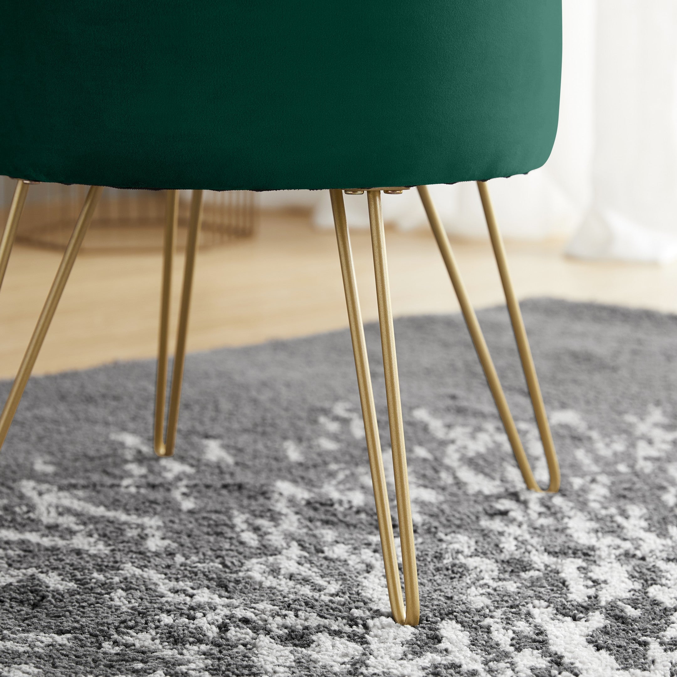 Round Velvet Storage Ottoman - Emerald Green