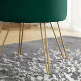 Round Velvet Storage Ottoman - Emerald Green
