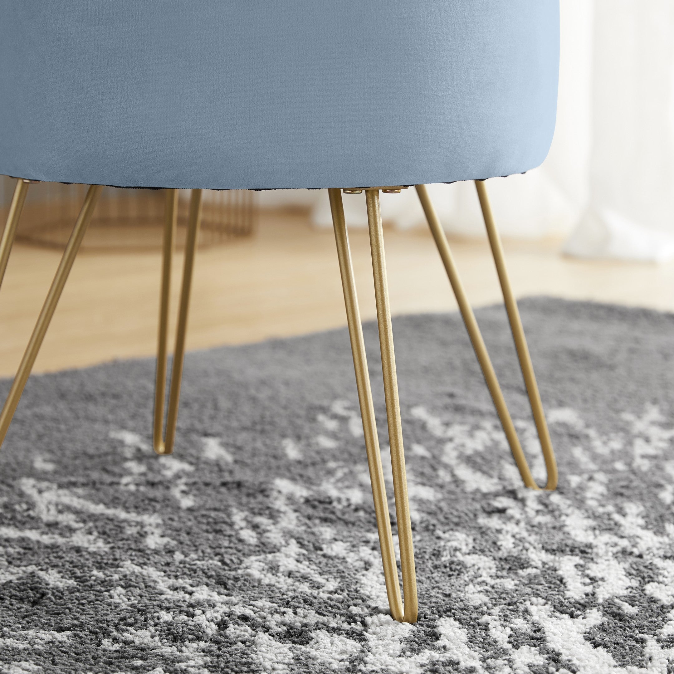 Round Velvet Storage Ottoman - Dusty Blue