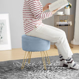 Round Velvet Storage Ottoman - Dusty Blue