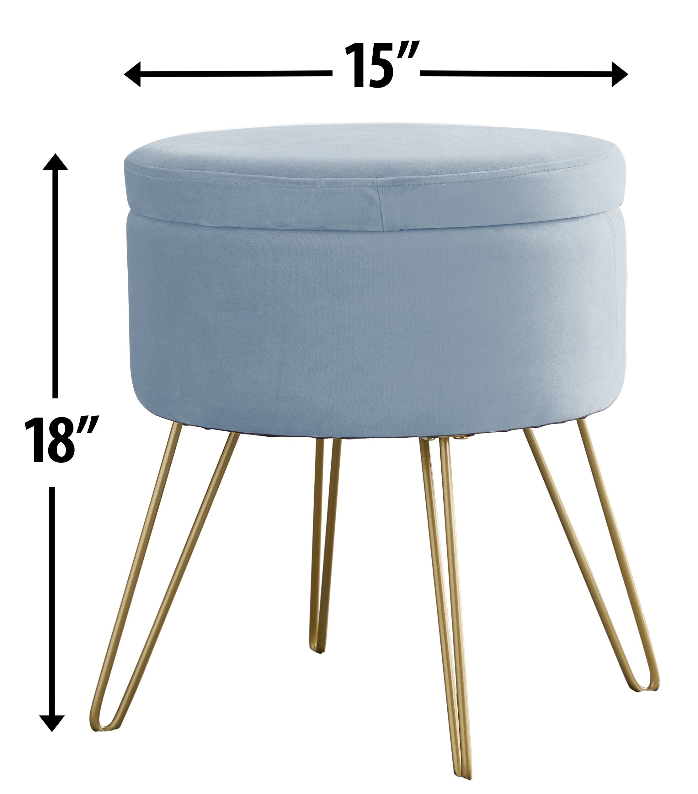 Round Velvet Storage Ottoman - Dusty Blue