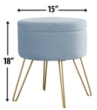 Round Velvet Storage Ottoman - Dusty Blue