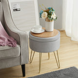 Round Velvet Storage Ottoman - Silver