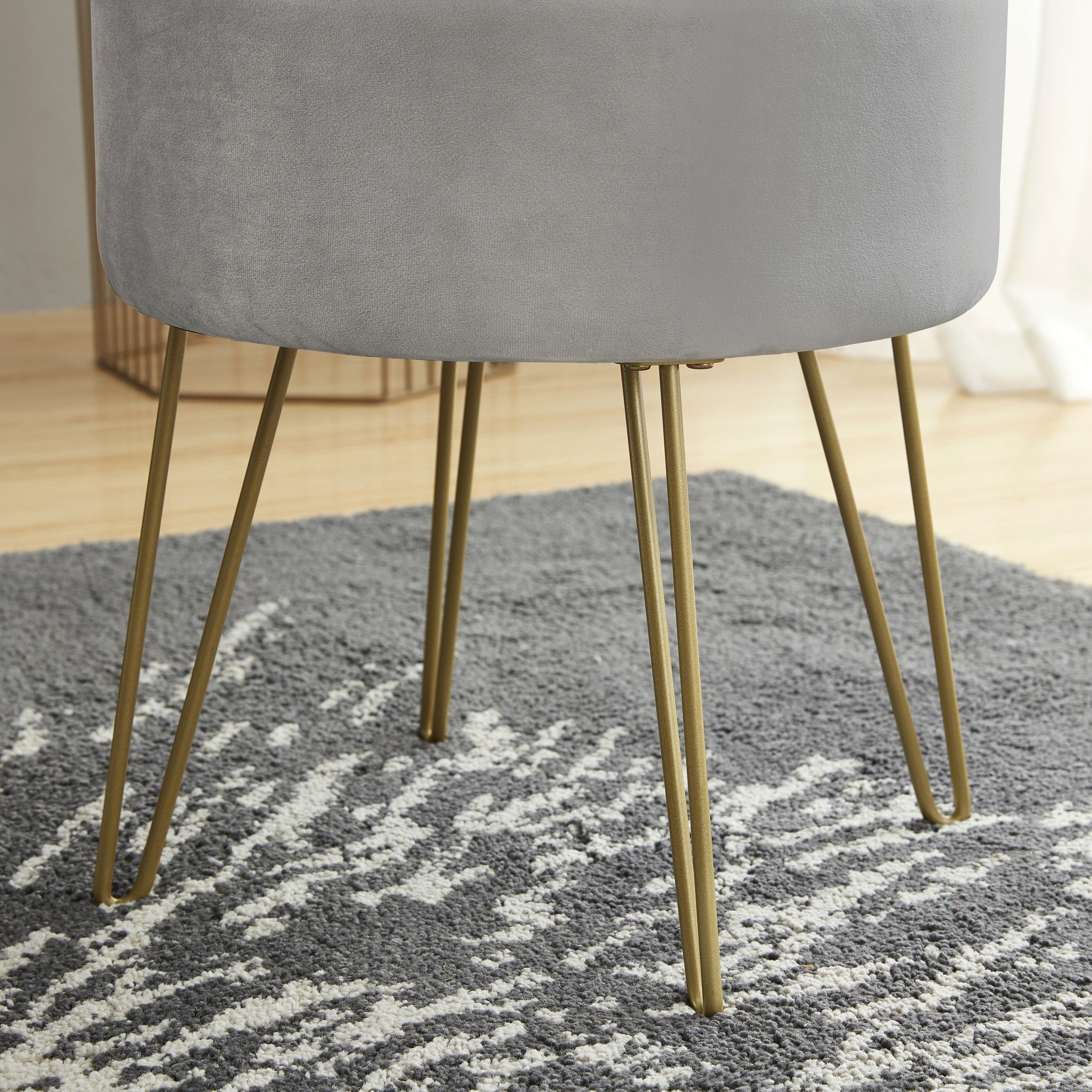 Round Velvet Storage Ottoman - Silver