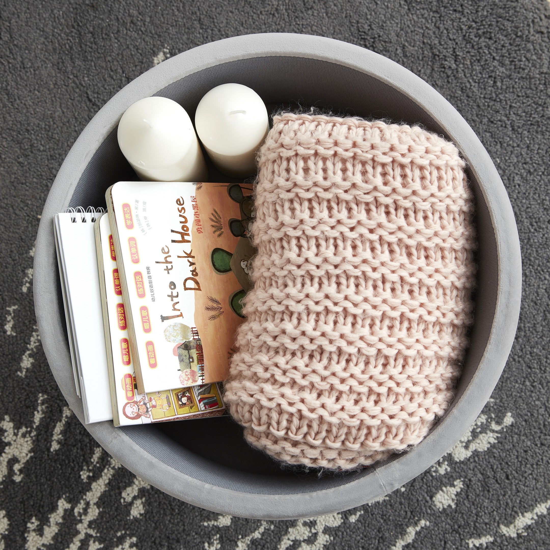 Round Velvet Storage Ottoman - Silver